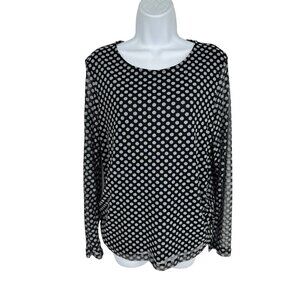 Chico's Black Cream Polka Dot Long Sheer Sleeve Blouse Size 2 US L